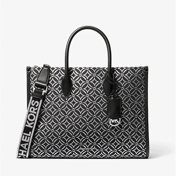 NWT Michael Kors Medium Metallic Black Geometric Tote Bag - Picture 1 of 3